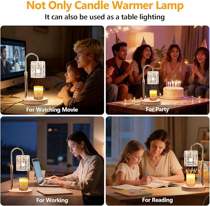 Candle Warmer Lamp with Timer and Dimmer 4-Level Dimmable Flower Light Heat Lamp for Jar Candles Adjustable Height Modern Cute Home Decor for Living Room Bedroom(Gold) (Gradient-Square)