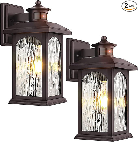 2 Packs Motion Sensor Outdoor Lights - Brown Dusk to Dawn Outdoor Lighting, Oil Rubbed Bronze Exterior Light Fixtures, Waterproof Porch Lights Wall Sconce for House, Garage, Entryway Anti-Rust