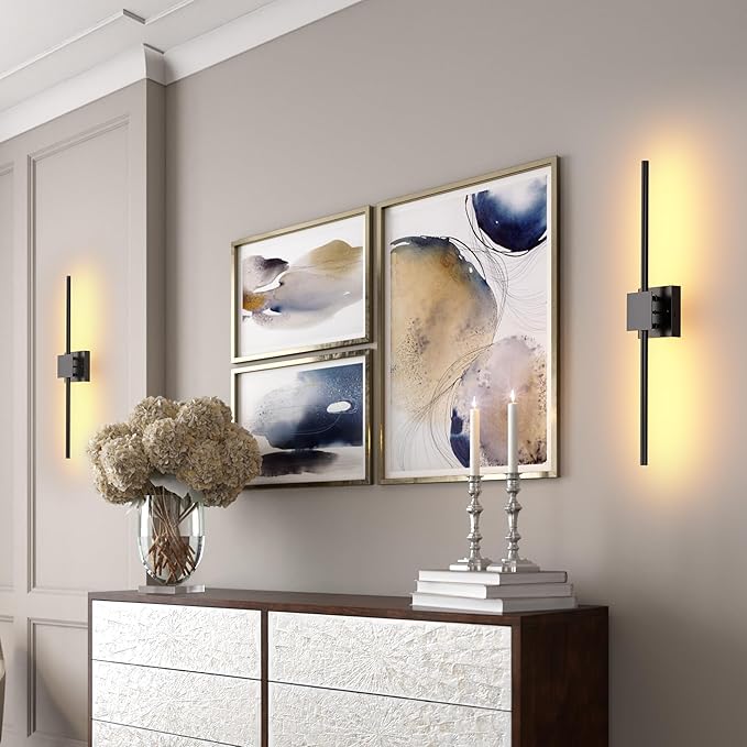 Battery Operated Wall Sconces Set of 2, 𝐔𝐩𝐠𝐫𝐚𝐝𝐞𝐝 12000mAh Rotatable Picture Lights with Remote Control, Dimmable 3000-6500K LED Rechargeable Wall Lights for Living Room Bedroom Mirror, 28.3In