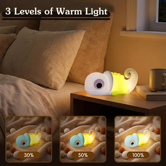 Chameleon Night Light for Kids, Night Light for Boys and Girls, Cute Room Decor Portable Night Lamp, Touch-Controlled Lighting, Silicone
