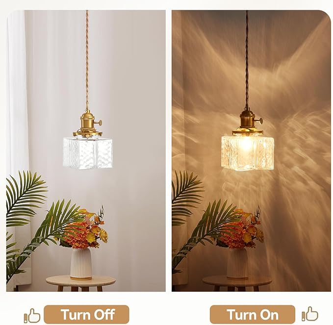 Hanging Pendant Light, Antique 5.31 Inch Pendant Lights with Light Bulb Retro Glass Shade Easy Installation Braided Light Cord Hanging Lamp for Living Room, Bedroom and Dining Room