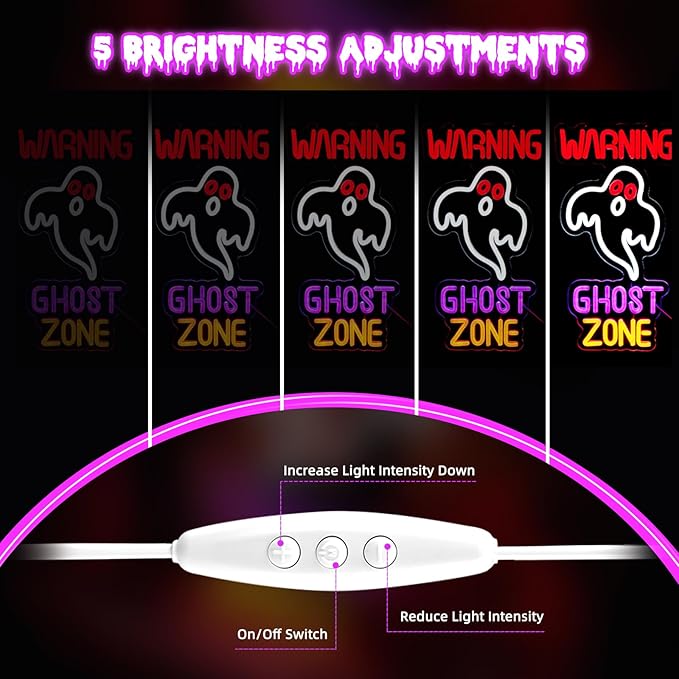 FITNATE Ghost Zone Neon Sign, Dimmable Spooky Haunted Mansion Decor LED Neon Signs, Ghost Neon Light Up Sign for Haunted House Man Cave Bar Party Christmas Decor