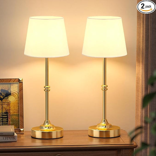 Kakanuo Rechargeable Cordless Table Lamp Gold - 2 Pack Brass 4000mAh Battery Operated Lamp, Touch Control Stepless Dimming, for Home Decor, Dining Table, Living Room, Bedroom