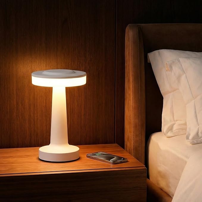 Riakrum 2 Pcs LED Portable Cordless Table Lamp with Touch Sensor 3 Color Stepless Dimming Rechargeable Battery up to 15 Hours Cordless Table Light Wireless Lamp for Nursery (White)