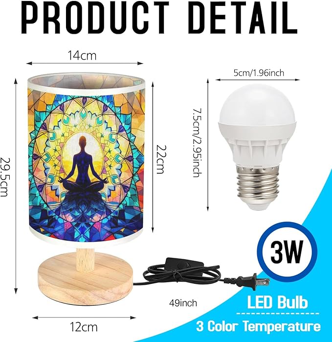 Yoga Table Lamp LED 3-Color Pressed Bedside, Yoga Shade Lamp with Wood Base for Bedroom Living Room Desk Office TL01