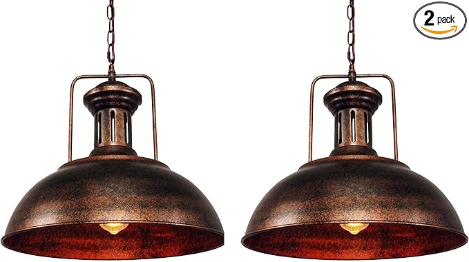 Lingkai 16.14" Farmhouse Pendant Light, Rustic Vintage Hanging Light Fixture Barn Dome Lampshade Ceiling Mount Lamp for Kitchen Island Dining Room