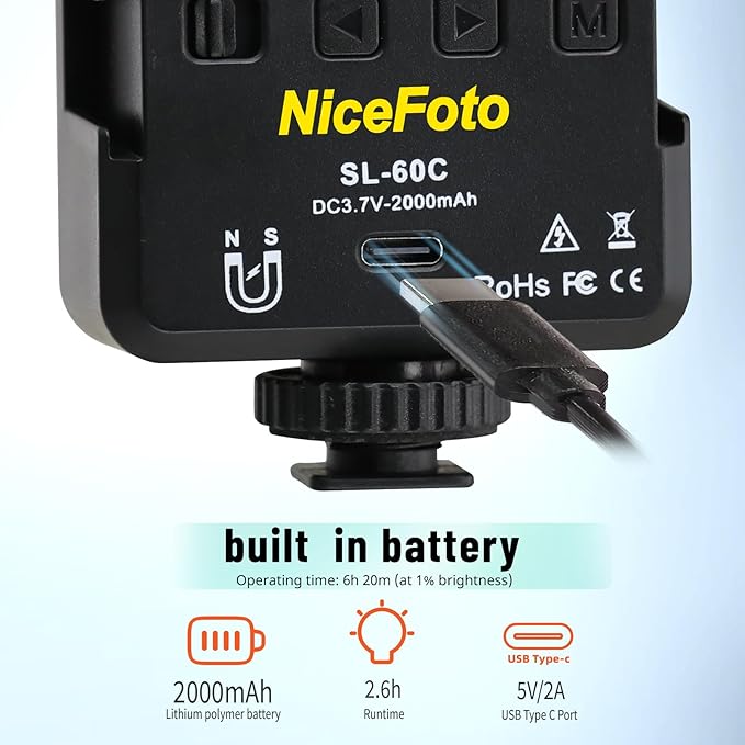 NiceFoto Portable LED Video Light, Magnetic 360° Full Color RGB Camera Lights with 3 Cold Shoe Mounts, 2500K-9000K, CRI 96+, 18 Scene Modes, for Vlog Filming, TikTok, Live, Photography ﻿