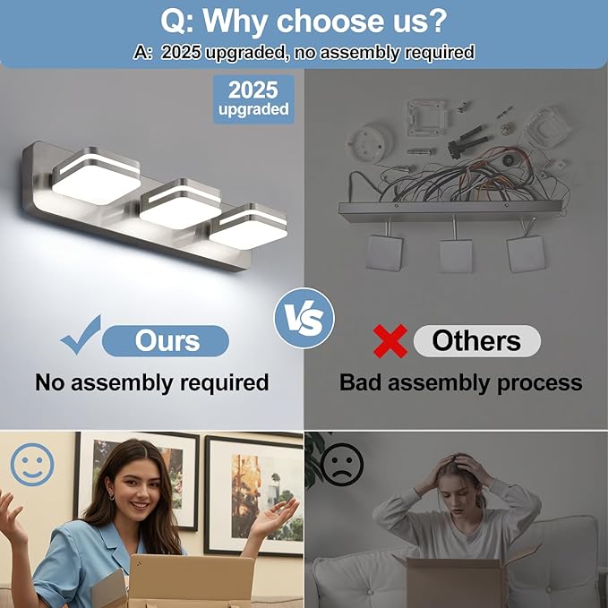 1300LM LED Modern Bathroom Vanity Light Fixtures, 360° Rotate Acrylic Brushed Nickel Vanity Lights for Bathroom, Modern Wall Lighting Fixtures Over Mirror Kitchen Living (Natural White Light 5000K)