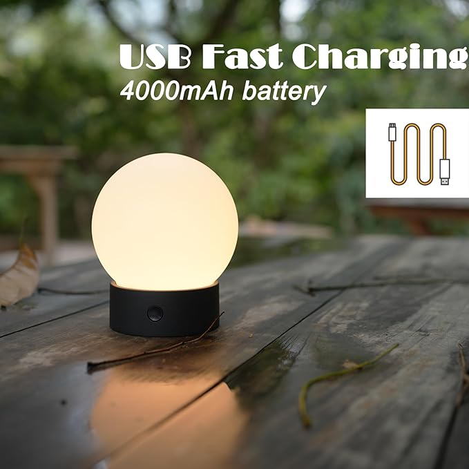 Small Cute Cordless Table Lamp Rechargeable, Battery Operated Shower Lamp Waterproof, Touch Dimmable Globe Ambient Light for Outdoor/Bedside/Patio/Dining (Green)
