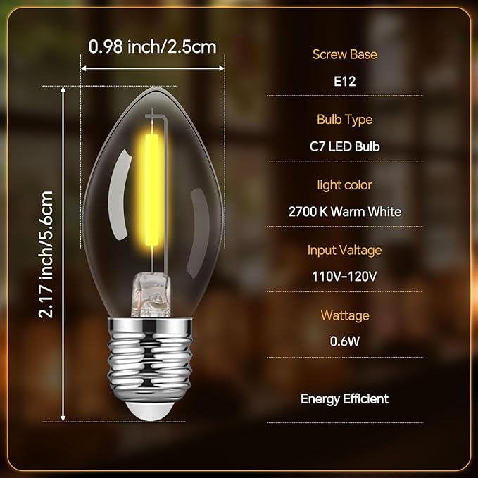 Enhon 26 Pack C7 Accessory Cord with LED Bulb, Each 6 ft Blow Mold Light Cords with On/Off Switch for Christmas Village House Halloween Pumpkin Holiday Ceramic Tree and Craft Projects