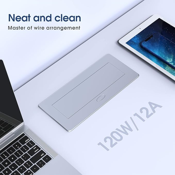 KYHSHJ Connection Box Desktop Pop Up Outlet with 3 * 15A Receptacle，2.1A 1 USB-A Ports &1 USB-C Port，Corrosive Resistant Hardware,Silver
