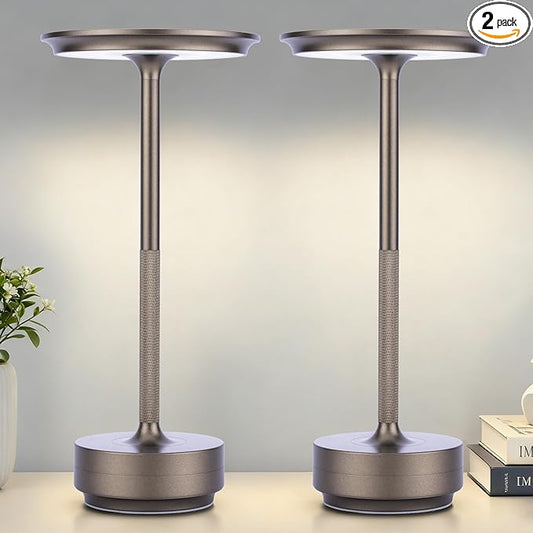 2-Pack Cordless Table Lamp Rechargeable - 5000mAh Battery Operated LED Table Light with Touch Stepless Dimming - Portable Coffee Metal Outdoor Lamp for Patio, Restaurant, Living Room