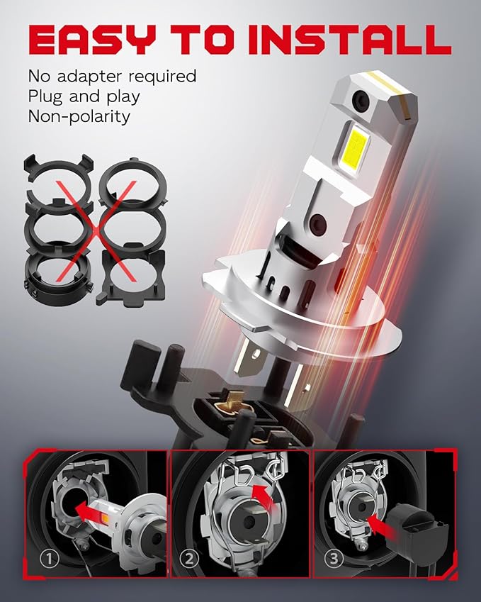 TOPIK Latest T26 H7/H7LL Light Bulb, 36,000LM Super Brighter Real 1:1 Halogen Size 6500K, 50000Hrs Lifespan, 6500K White Illumination H7LL LED for Automotive Fog Lights, 2PCS