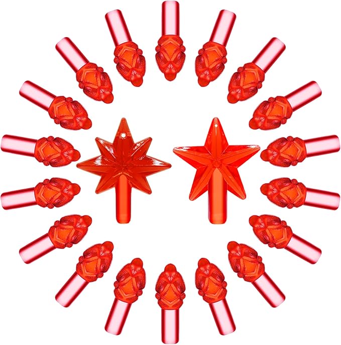 Red Replacement Lights Bulbs for Ceramic Christmas Tree, Mini Flame Light Ornaments for Ceramic Tree, Small Twist Pegs Accessories for Crafts, 2 Stars Treetopper＆177 Bulbs Set