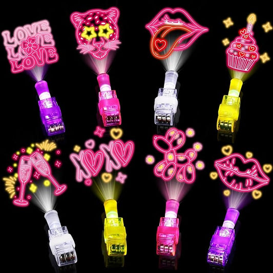 36 Pack Pink Party Favors LED Finger for Kids, Goodie Bags Stuffers, Glow in the Dark Pink Theme Birthday Party Supplies, Treasure Box Valentines Classroom Gifts