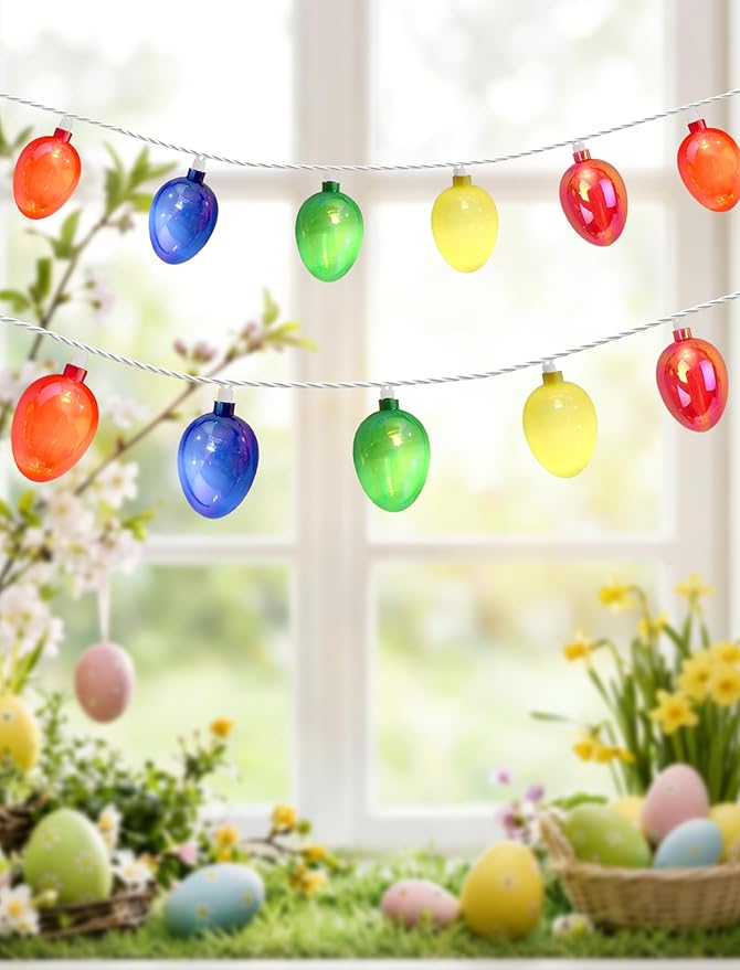 UL 12FT Connectable Easter Lights, 20 LED Electroplated Vintage Eggs,Outdoor Waterproof String Lights, Warm White Multicolor, Patio Garden Window Decor