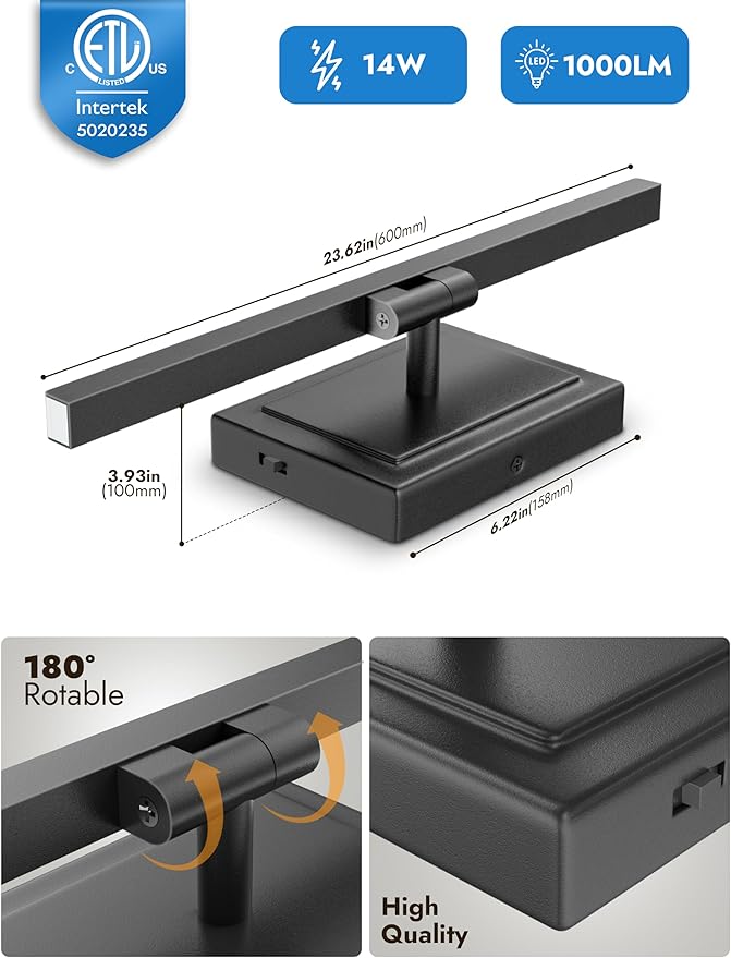 NIORSUN 24 Inch Modern Bathroom Light Fixture, 14W 5CCT Dimmable LED Black Bathroom Vanity Lights Over Mirror, Vanity Lights for Bathrooms Restroom Mirror- ETL Certified
