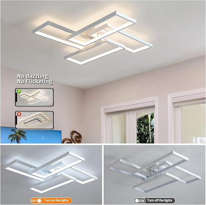 Modern LED Ceiling Light Fixture White Flush Mount Ceiling Light Dimmable 26" Bedroom Lights for Ceiling with Remote Control 48W Kitchen Ceiling Light Fixtures for Hallway 3000K-6000K