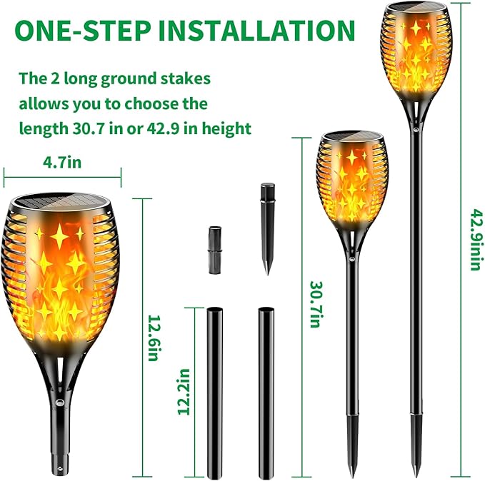YoungPower Solar Outdoor Torch Lights Flickering Flame, 43" Outdoor Path Lights Waterproof Torch for Garden Yard Patio, 8 Pack