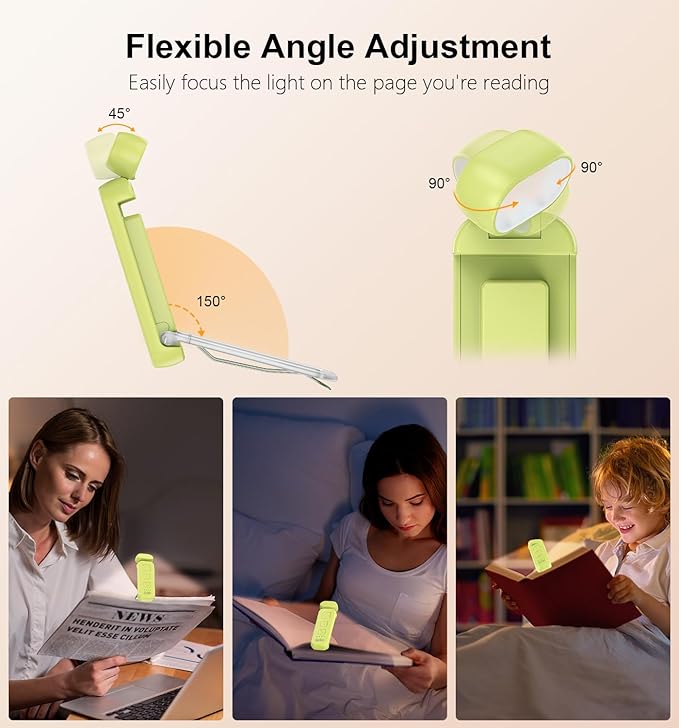 Gritin Reading Light,Book Light for Reading in Bed-Eye Caring 3 Colors, 5-Level Dimmable Brightness,Long Lasting, Compact Size Rechargeable Clip on Book Reading Light for Book Lovers-Emerald Green