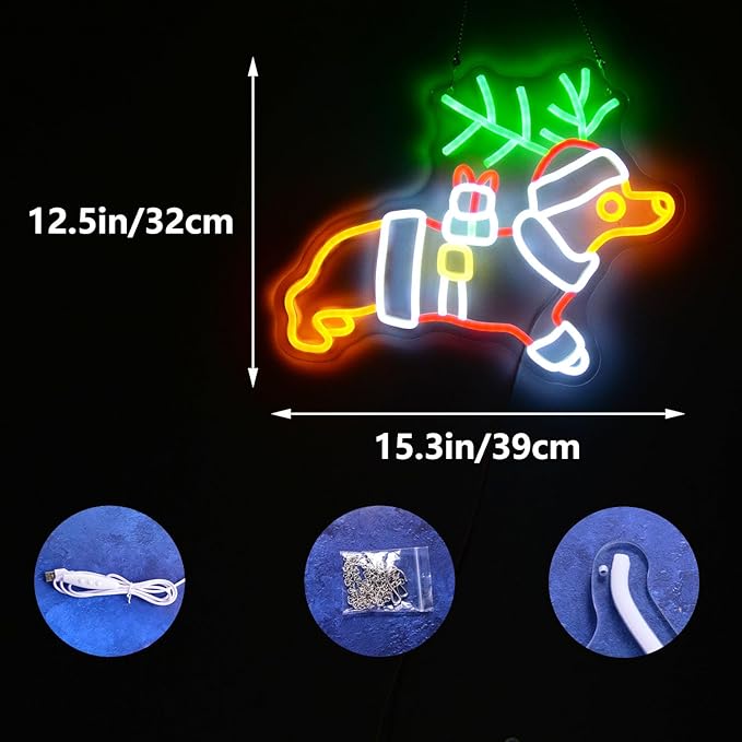 Christmas Dachshund Neon Sign Santa Hat LED Xmas Gift for Children Kids Pet Lovers Deer Antlers LED Lamp for Bedroom Home Shop The Holiday Animal Lights