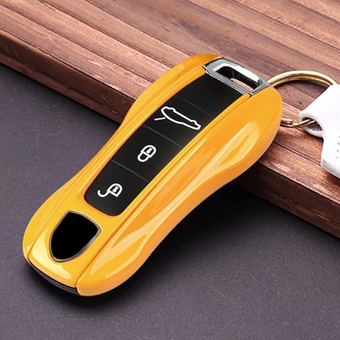 x xotic tech Yellow Remote Key Covers Case, Compatible with Porsche Cayenne Cayman Panamera 971 Macan Taycan 911 991 918 Carrera 992, 3PCS Smart Key Fob Painted Keyless Entry Protectors