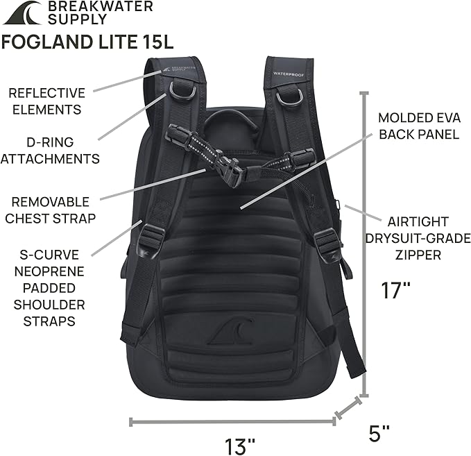 Breakwater Supply™ Waterproof IP68 Submersible Backpack with Airtight Zippers | Laptop Travel Outdoors | Fogland 25L 20L 15L | 100% Waterproof, Submersible, Airtight Zippers, Travel Outdoors