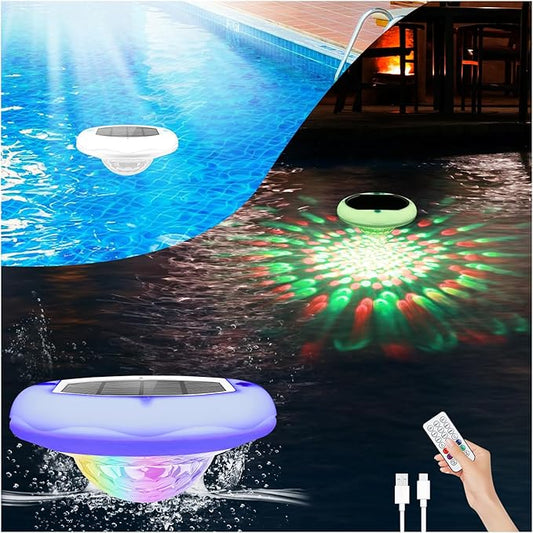 Solar Floating Pool Lights(1 PACK), USB Rechargeable Pool Lights That Float with Remote, 2600mAh 6.7'' IP68 Waterproof 13 Colors Upper and Lower Glow Hot Tub Light Hangable Solar Light for Garden
