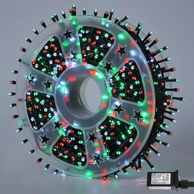 QITONG 165ft 500 LED Red White and Green String Lights, Christmas String Lights with Green Wire, 8 Modes Twinkle Lights Plug in
