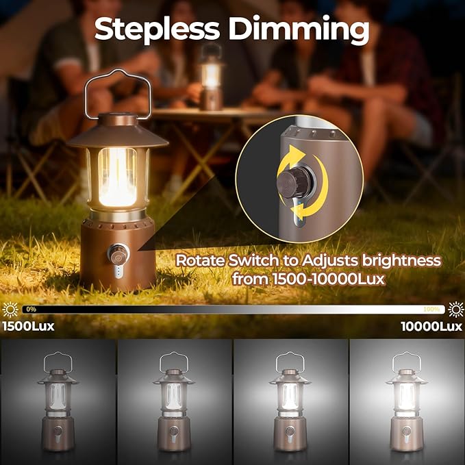 Telescopic Camping Lights Rechargeable,8000mAh Retro Classic LED Camping Lantern,3 Light Modes,Cordless Dimmable Camping Tent Lamp Portable Power Supply IPX4 Waterproof,Light for Indoor & Outdoor