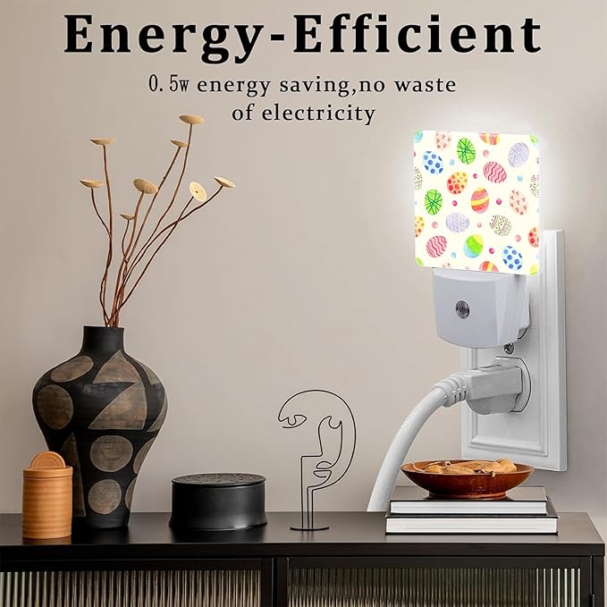 Colorful Easter Eggs Night Light, Happy Easter Dusk to Dawn Night Light Plug in,0.5w Energy Saving Sleep Friendly NightLight for Kids Boys Girls Home Decor