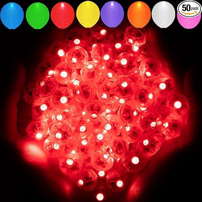 Aogist 50pcs Red Balloon Lights,Long Standby Time Waterproof Mini Light,Battery Powered,Round LED Ball Lamp for Latex Balloon Paper Lantern Party Wedding Festival Christmas Halloween Decorative