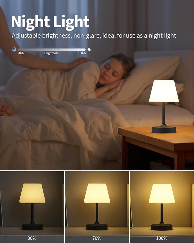 PUSU Cordless LED Black Small Table Lamp, Waterproof Shower Light with 4000mAh Battery, Portable Rechargeable Touch Dimming Night Light for Bathroom, Outdoor Camping, Kitchen, Patio, Restaurant