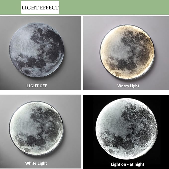 Modern Moon Wall Sconce Lighting, Dimmable Nightlight with Remote Control, Plug in Wall Lamp, Decorative Moon Light for Living Room Hallway (23.6 inch)