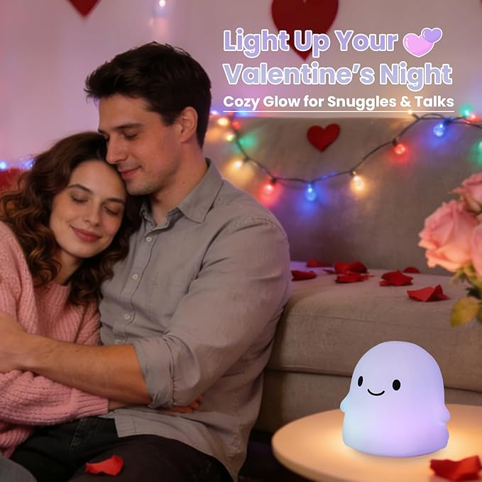 Ghost Night Light Color Changing, Cute Cloud Decor with Colors & 50Hrs, Tap Control Light Up Ghost for Kids, Rechargeable Halloween Gifts, [Women Gifts]