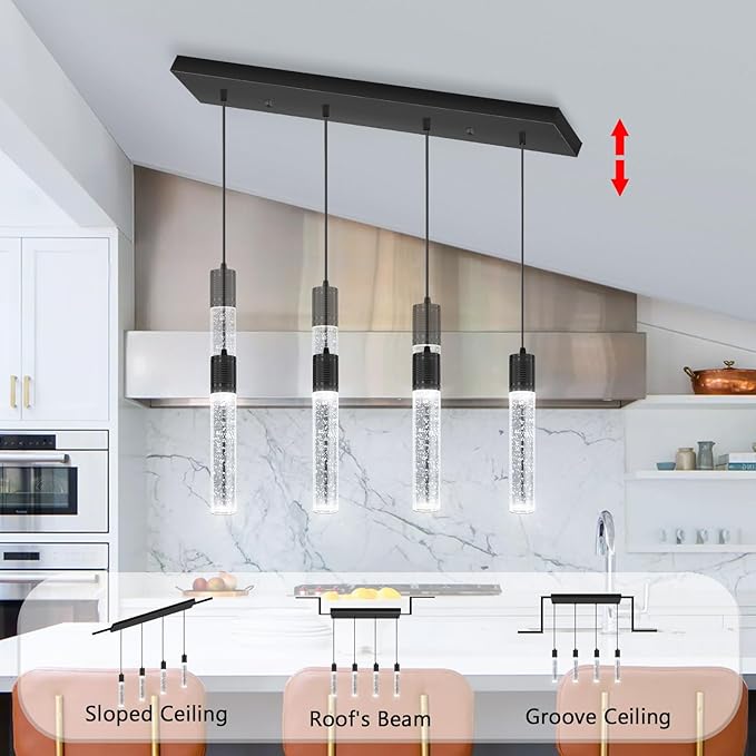 4-Lights Mini Modern Crystal Chandeliers for Kitchen Island Pendants Lighting Fixture LED Ceiling Light for Dining Room Bedroom Foyer 6000K