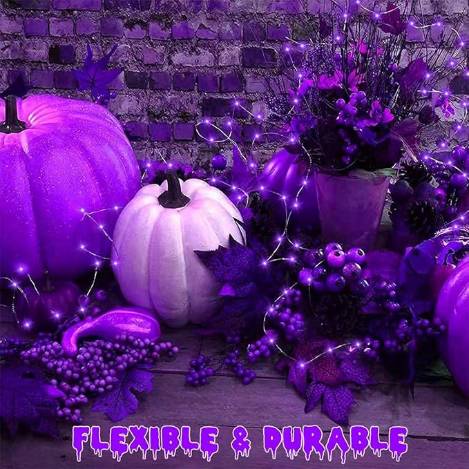 QITONG 4 Pack Purple Solar Christmas Lights, Each 33ft 100 LED Christmas Fairy Lights Outdoor Waterproof, 8 Modes Copper Wire Mini String Lights