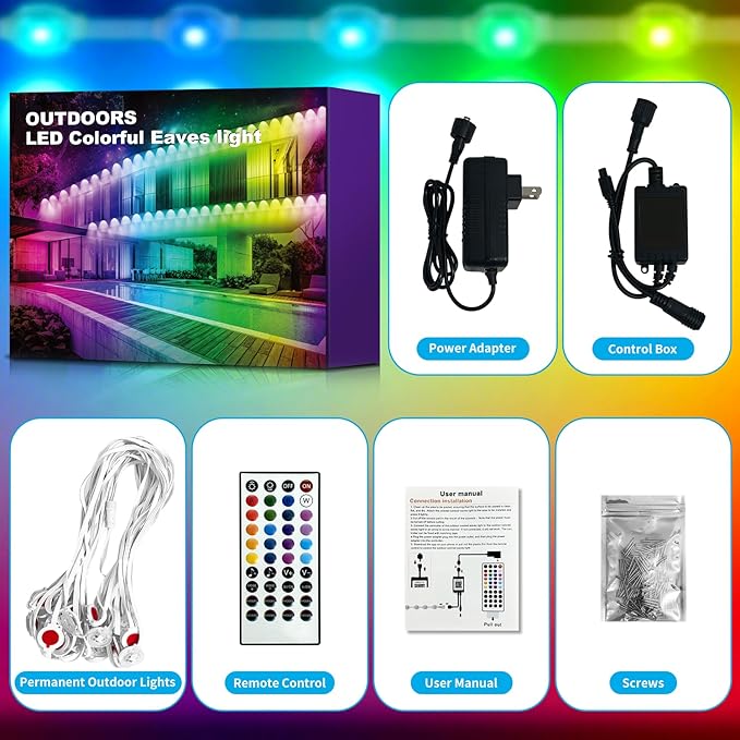XINKAITE 300FT Permanent Outdoor Lights with 150 LEDs - Smart RGB+IC with 16 Million Colors, IP67 Waterproof, App & Remote Control, Hundreds of Modes for Holidays, Christmas & Home(2 Rolls 150FT)