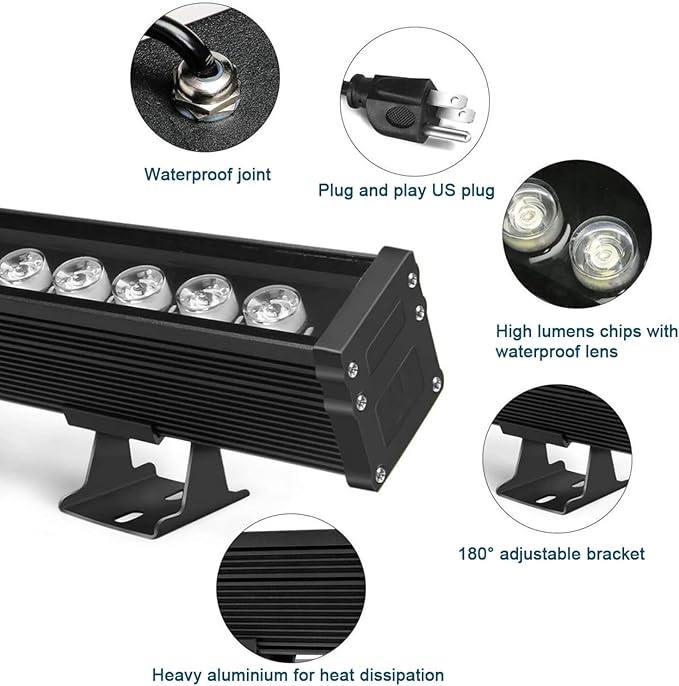 JSN&PC LED Wall Washer Light 24W 39.4 Inches Lighting Bar in Black IP65 Waterproof Outdoor Light for Advertising Boards, Billboard,Building Commercial Lighting (White 5000-5500K)