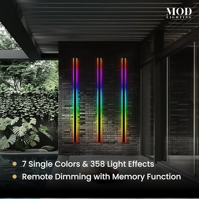 𝗠𝗢𝗗 𝗟𝗜𝗚𝗛𝗧𝗜𝗡𝗚 Haylen RGB | Waterproof Outdoor Wall Lights, Dimmable with Remote, 7 Colors and 358 Light Effects, Long Wall Sconce, Modern Linear Exterior Light Fixture, 1-Pack (RGB | 67")