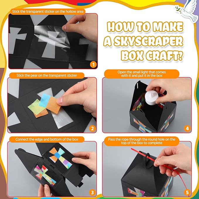 12 Sets Easter Crafts Religious Cross Crafts with LED Candle Light DIY Christian Cross Lantern Tissue Paper Kits Religious Hanging Ornament for Church Sunday School VBS Activities
