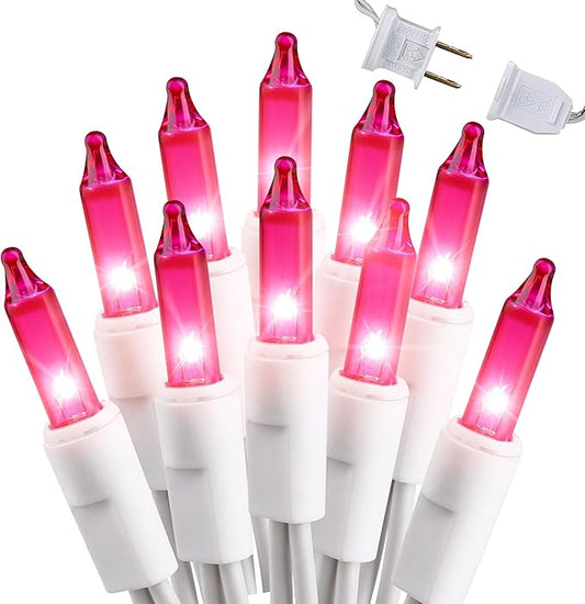 Brizled Pink Valentine Lights,300 Count 69.6ft Incandescent Pink Lights, Connectable Indoor String Light White Wire, UL Certificated Mini Christmas Tree Light for Bedroom Wedding Birthday Xmas Decor