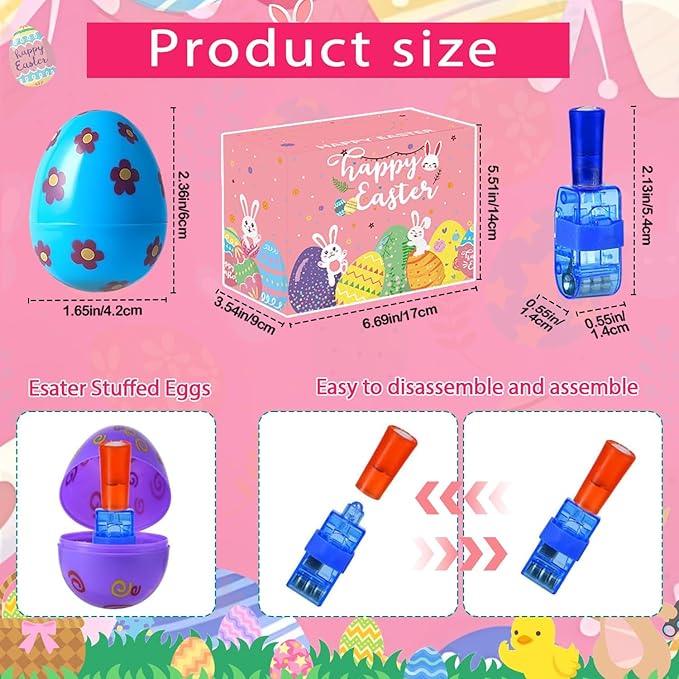 32 Prefilled Easter Eggs with Finger Lights Egg Fillers, Easter Basket Stuffers Gifts for Kids Teens Plastic Glow In The Dark Easter Eggs Filled Toys for Kids Boys Girls Party Favors Egg