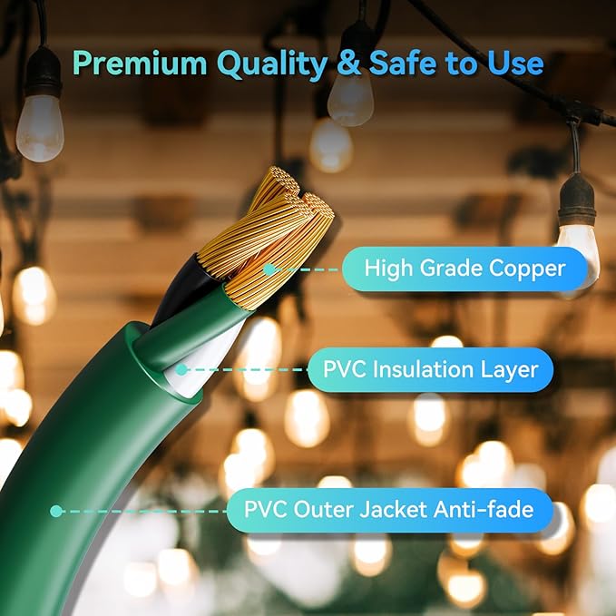 K KASONIC - 100 Ft Extension Cord with 3 Outlets, UL Listed 16/3 SJTW 3-Wire Grounded, 10A 125V 1625W for Indoor/Outdoor Use - Green