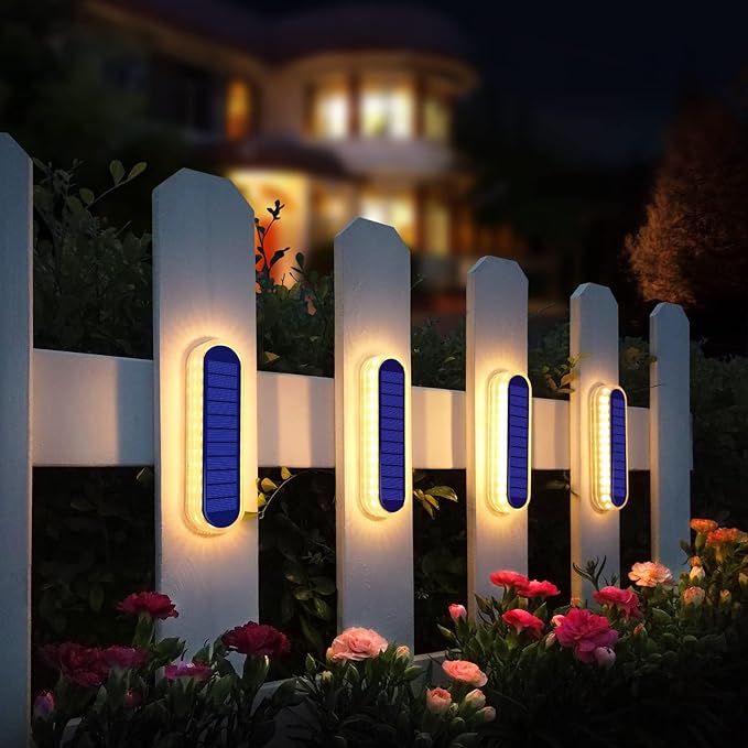 YiLaie Solar Stair Lights Outdoor Waterproof, Stick on Solar Strip Lights Auto ON/Off, Small Step for Outside Dock Driveway Mailbox Deck Solar Powered Warm White (6 Pack)