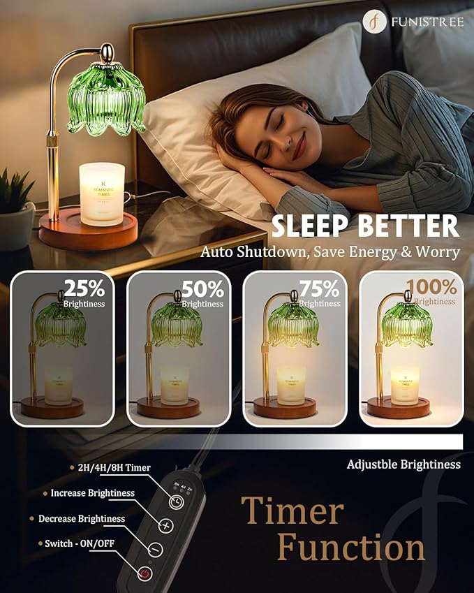 Candle Warmer Lamp with Timer Dimmable, Height Adjustable, Birthday Gifts for Women Mom, Suitable for New Home Decoration, Anniversary Lotus Flower Candle lamp, With 2 bulbs, Suitable for Jar Candles