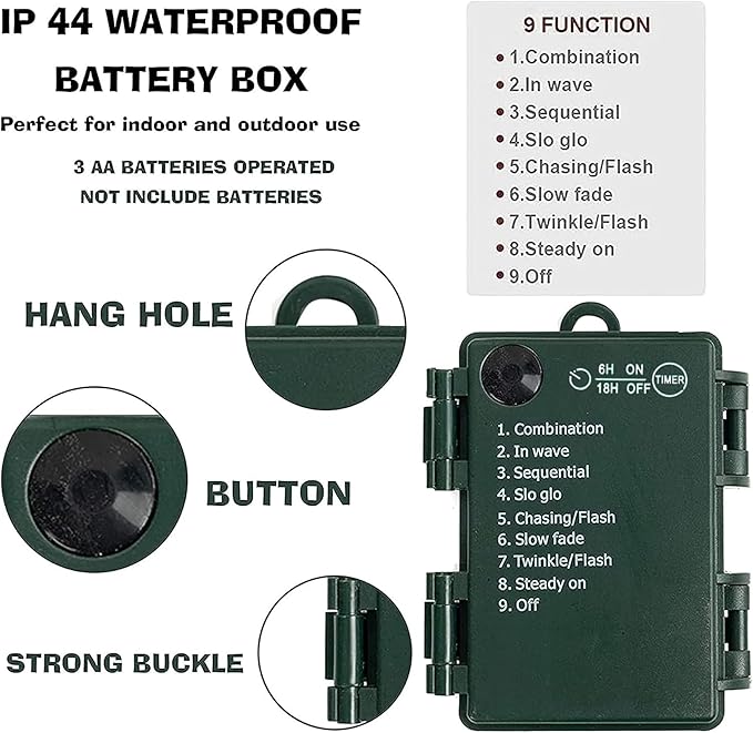 TW SHINE Battery Operated Christmas Lights, 2 Pack Total 100 LED 32 FT Battery Operated String Lights with 8 Modes, Xmas Lights for Outdoor Indoor Wedding Party Home Decorations, Red & Green