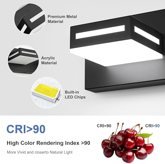 24-Inch 3-Light LED Modern Black Bathroom Vanity Light Fixtures Over Mirror, Bathroom Lighting Fixtures with Cool White 6000K, Vanity Wall Lights for Bath Restroom Powder Room