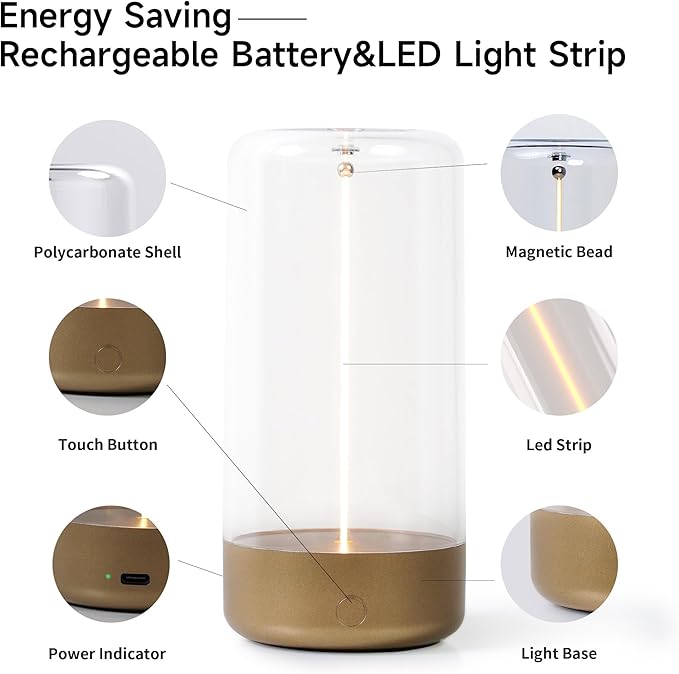 AUGE LIGHT Mini Minimalist Table Lamp Cordless Desk Lamp Rechargeable Modern Night Lights Portable Nightstand Lamps Unique Ambient Light Mood Lighting for Halloween Bedroom, Beside, Nursery(Golden)
