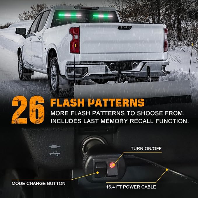 XRIDONSEN 2 in 1 Green White Emergency Strobe Traffic Advisor Light Bar 144 LED Warning Safety Interior Dash Windshield Lights Deck Split Mount for Volunteer Firefighter Vehicles Trucks (2x17.7 inch)